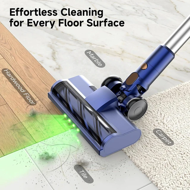 Alt view image 7 of 7 - Cordless Stick Vacuum Cleaner - 45KPA Powerful Suction Vacuum with 45 Min Runtime, Detachable Battery, Anti-Tangle & 1.5L Dust Cup, 8 in 1 Vacuum Cleaner for Pet Hair, Carpet, HardFloor, Blue