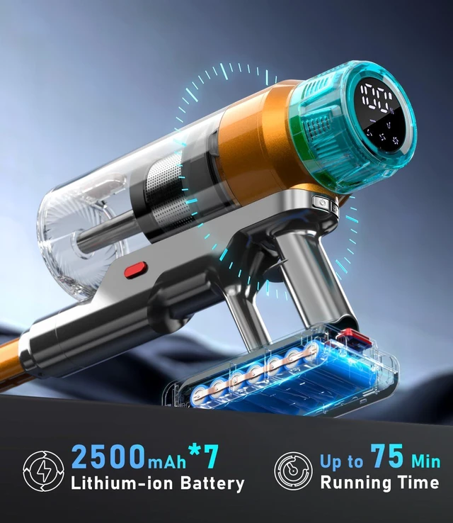 Alt view image 4 of 7 - MBYULO Cordless Vacuum Cleaner for Home 600W 60Kpa Upgraded Powerful Stick Vacuum Up to 75Mins, Anti-Tangle & Wall Mount Charging, 8 in 1 Lightweight Vacuum Cleaners for Home/Pet Hair/Carpets/Floors
