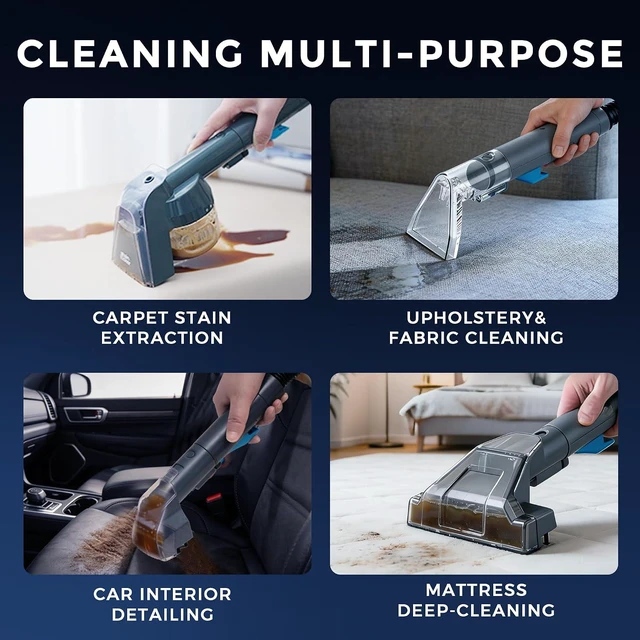 Alt view image 3 of 7 - Hausmeister Hydroflex Pro Portable Carpet Cleaner and Pet Stain Remover, Upholstery Spot Cleaner Machine for Couch, Car Interior, Deep Cleaning Vacuum (Machine + 1 Solution & multi attachments)