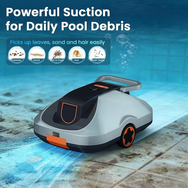 Alt view image 2 of 7 - Robotic Pool Cleaner, 200-Min Cordless Pool Vacuum for Above Ground & Inground Pools up to 2500 Sq.ft, Automatic Pool Vacuum Robot for Leaves & Dirt, Powerful Suction Self-Parking (Butter)