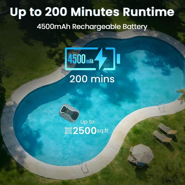 Alt view image 3 of 7 - Robotic Pool Cleaner, 200-Min Cordless Pool Vacuum for Above Ground & Inground Pools up to 2500 Sq.ft, Automatic Pool Vacuum Robot for Leaves & Dirt, Powerful Suction Self-Parking (Butter)