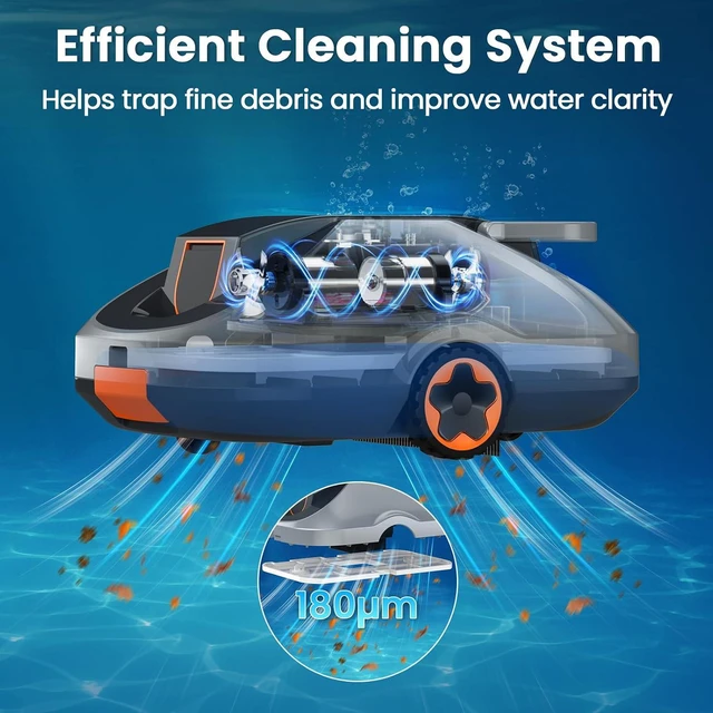 Alt view image 4 of 7 - Robotic Pool Cleaner, 200-Min Cordless Pool Vacuum for Above Ground & Inground Pools up to 2500 Sq.ft, Automatic Pool Vacuum Robot for Leaves & Dirt, Powerful Suction Self-Parking (Butter)