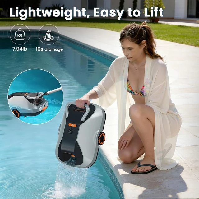 Alt view image 5 of 7 - Robotic Pool Cleaner, 200-Min Cordless Pool Vacuum for Above Ground & Inground Pools up to 2500 Sq.ft, Automatic Pool Vacuum Robot for Leaves & Dirt, Powerful Suction Self-Parking (Butter)