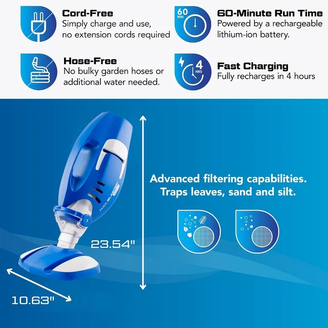 Alt view image 7 of 7 - NEW 2026 POOL BLASTER Max Cordless Pool Vacuum for Inground & Above Ground Pools, More Suction Power, 60 Min Runtime, Omni-Directional Rollers, Easy Charging, Handheld, Rechargeable Pool Cleaner Vac