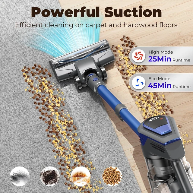 Alt view image 2 of 7 - N16 Cordless Vacuum Cleaner, Lightweight Vacuum Cleaners for Home with Powerful Suction, 2600mAh Battery with 45 Mins Runtime, Rechargeable Stick Vacuum Cordless for Hardwood Floor Carpet Pet Hair