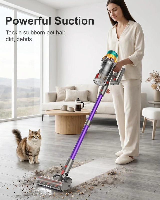 Alt view image 2 of 7 - Cordless Vacuum Cleaner, 55KPA 650W 70Mins Extra-Large Dust Cup Cordless Stick Vacuum, Rechargeable Vacuum Cleaner with Self-Standing, Vacuum Cleaners for Home, Hardwood Floor, Carpet, Pet Hair