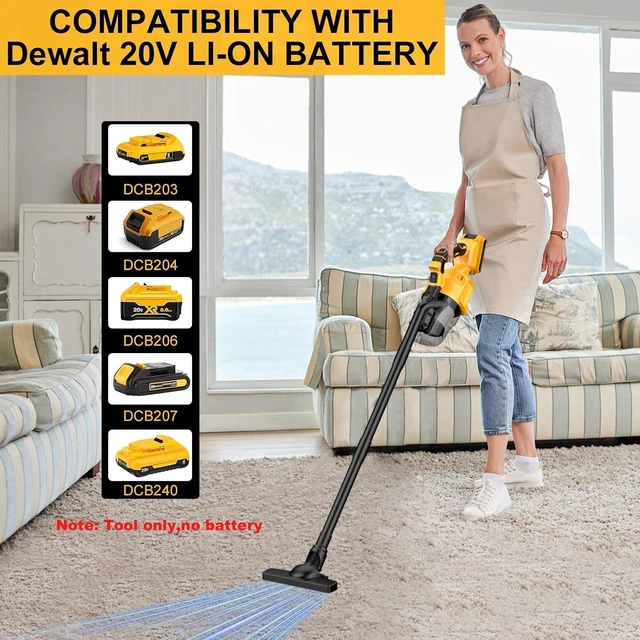 Alt view image 2 of 7 - Cordless Vacuum Cleaner for De-Walt 20V Battery,100 AW Handheld Vacuum Cleaner with Washable HEPA Filter,55CFM Portable Shop Vacuum for Car/Pet Hair/Carpets/Hard Floors(No Battery)
