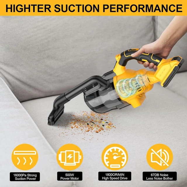 Alt view image 3 of 7 - Cordless Vacuum Cleaner for De-Walt 20V Battery,100 AW Handheld Vacuum Cleaner with Washable HEPA Filter,55CFM Portable Shop Vacuum for Car/Pet Hair/Carpets/Hard Floors(No Battery)
