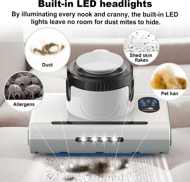 Alt view image 4 of 7 - Mattress Vacuum Cleaner,13Kpa Powerful Suction Bed Vaccum Cleaner with UV-C Light,LED Headlights and High Heating Tech,1.2kg Light Weight Handheld vaccum for spot Cleaning,Sofa,Couch Fabric Cleaner