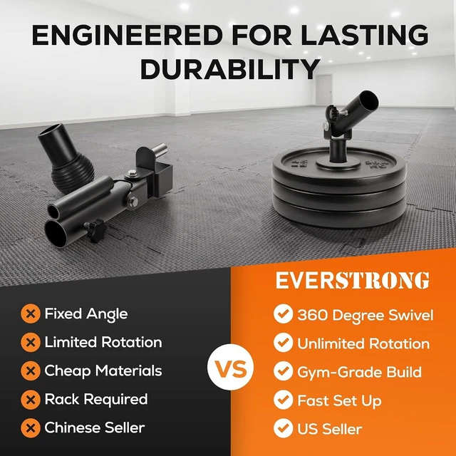 Alt view image 3 of 3 - EVERSTRONG T Bar Row Attachment with V Bar Attachment Landmine Handle - 360 Swivel Landmine Attachment for Barbell for Full-Body Workout in Home Gym - Small Spaces - Deadlifts Squats Landmine Stand