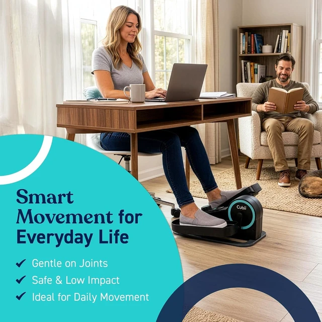 Alt view image 3 of 7 - Cubii Move Under Desk Elliptical Bike Exerciser, Leg Exercise Machine, Aqua