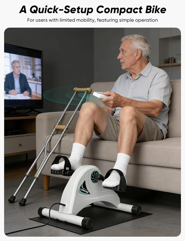 Alt view image 3 of 7 - Under Desk Bike Pedal Exerciser for Seniors, LUBBYGIM Mini Exercise Bike for Physical Therapy, Electric Motorized Foot Pedal Machine for Arm and Leg Fitness, 6 Speed Levels