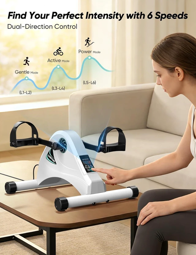 Alt view image 6 of 7 - Under Desk Bike Pedal Exerciser for Seniors, LUBBYGIM Mini Exercise Bike for Physical Therapy, Electric Motorized Foot Pedal Machine for Arm and Leg Fitness, 6 Speed Levels