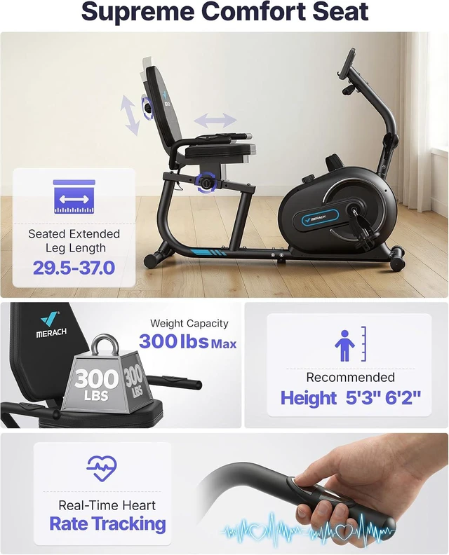 Alt view image 2 of 7 - MERACH Recumbent Exercise Bikes for Home with Smart Bluetooth Equipment App