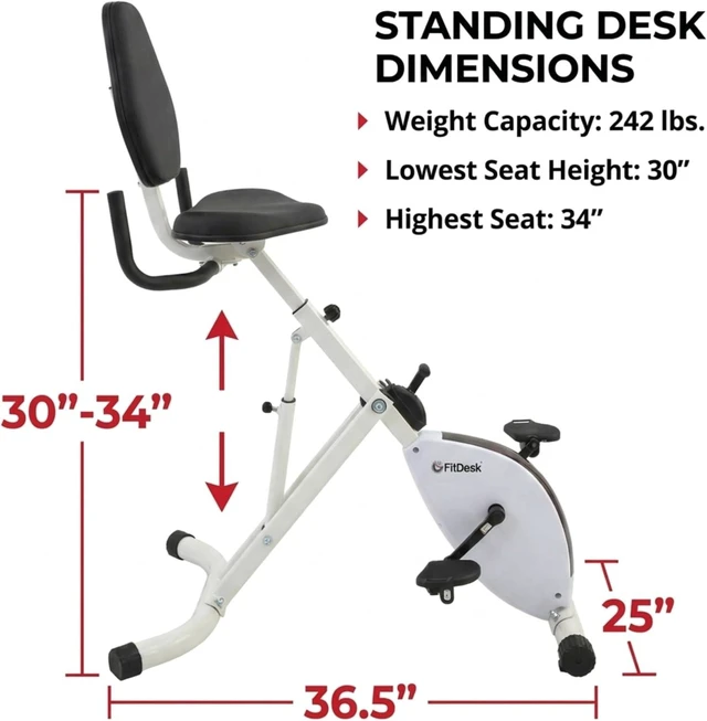 Alt view image 6 of 7 - FitDesk Standing Exercise Bike Desk 3.0, Adjustable Height Indoor Cycling Trainer with Laptop Tray, Portable Stationary Fitness Desk for Home Office, Foldable Exercise Workstation, Supports 300 lbs