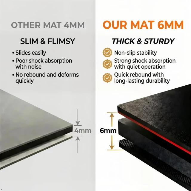 Alt view image 3 of 7 - BUCKLOS Treadmill Mat for Hardwood Floors/Carpet/Tile 6mm Thick - Exercise Equipment Mats for Peloton/Nordictrack Indoor Cycling Under Floor/Hard Wood/Concrete Protect