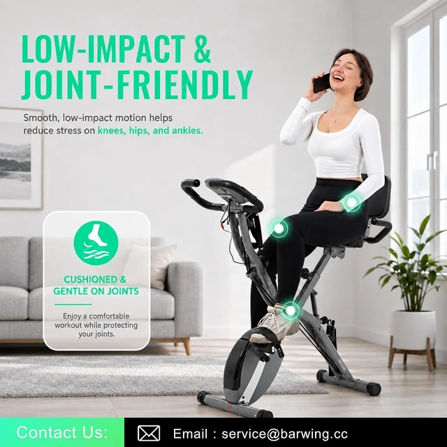 Alt view image 7 of 7 - BARWING Stationary Exercise Bike for Home Workout, 5 IN 1 Foldable Indoor Cycling Bike for Seniors, 350LB Capacity, 16-Level Magnetic Resistance, Seat Backrest Adjustments