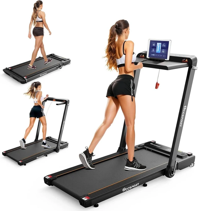Main image of Hccsport Treadmill with Incline, 3 in 1 Under Desk Treadmill Walking Pad with Removable Desk Workstation 3.5HP Foldable Compact Walking Treadmills for Home Small Office with Wristband Remote Control