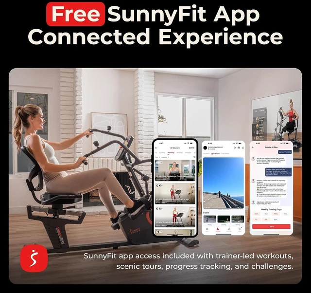 Alt view image 2 of 7 - Sunny Health & Fitness Elite Recumbent Cross Trainer & Elliptical Machine with Arm Exercisers for Home Arm/Leg Training, Easy Adjust Seat & Mesh Backrest, Free SunnyFit App Bluetooth Connectivity