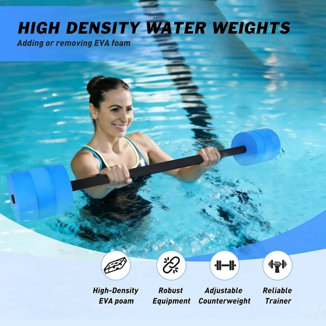 Alt view image 6 of 7 - Hikeen Aquatic Exercise Dumbbells Water Dumbbell Pool Resistance Aquatic Fitness Barbells with 4 High-Density EVA Foam Pool Weights Dumbbells, for Water Aerobics Weight Loss