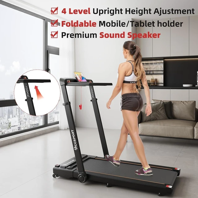 Alt view image 2 of 7 - Hccsport Treadmill with Incline, 3 in 1 Under Desk Treadmill Walking Pad with Removable Desk Workstation 3.5HP Foldable Compact Walking Treadmills for Home Small Office with Wristband Remote Control