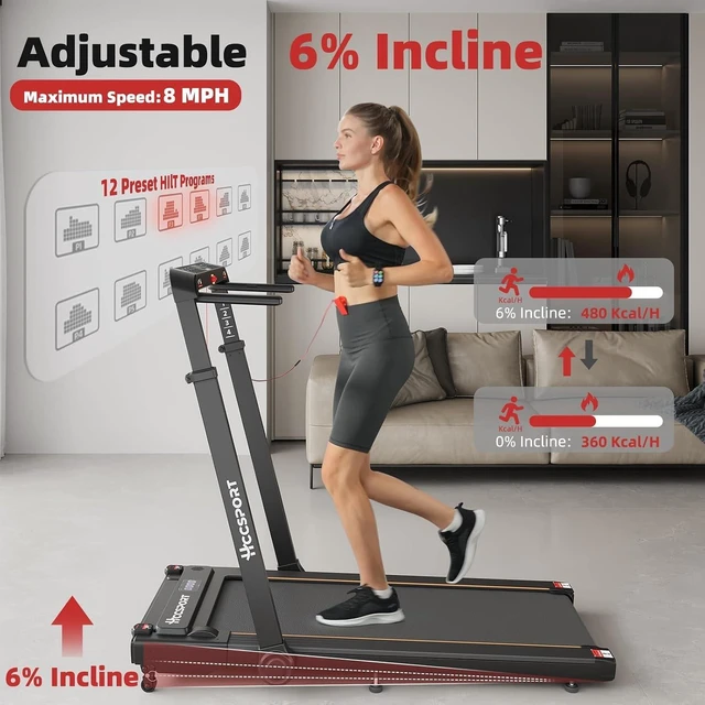 Alt view image 3 of 7 - Hccsport Treadmill with Incline, 3 in 1 Under Desk Treadmill Walking Pad with Removable Desk Workstation 3.5HP Foldable Compact Walking Treadmills for Home Small Office with Wristband Remote Control