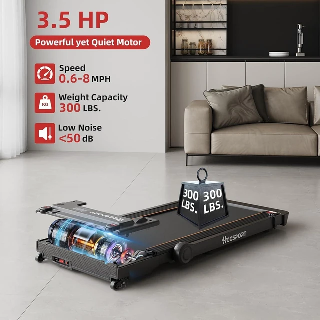 Alt view image 4 of 7 - Hccsport Treadmill with Incline, 3 in 1 Under Desk Treadmill Walking Pad with Removable Desk Workstation 3.5HP Foldable Compact Walking Treadmills for Home Small Office with Wristband Remote Control