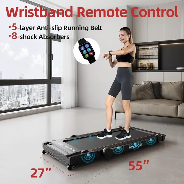 Alt view image 5 of 7 - Hccsport Treadmill with Incline, 3 in 1 Under Desk Treadmill Walking Pad with Removable Desk Workstation 3.5HP Foldable Compact Walking Treadmills for Home Small Office with Wristband Remote Control