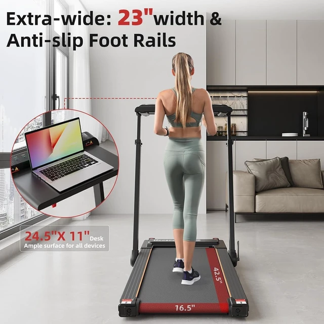 Alt view image 7 of 7 - Hccsport Treadmill with Incline, 3 in 1 Under Desk Treadmill Walking Pad with Removable Desk Workstation 3.5HP Foldable Compact Walking Treadmills for Home Small Office with Wristband Remote Control