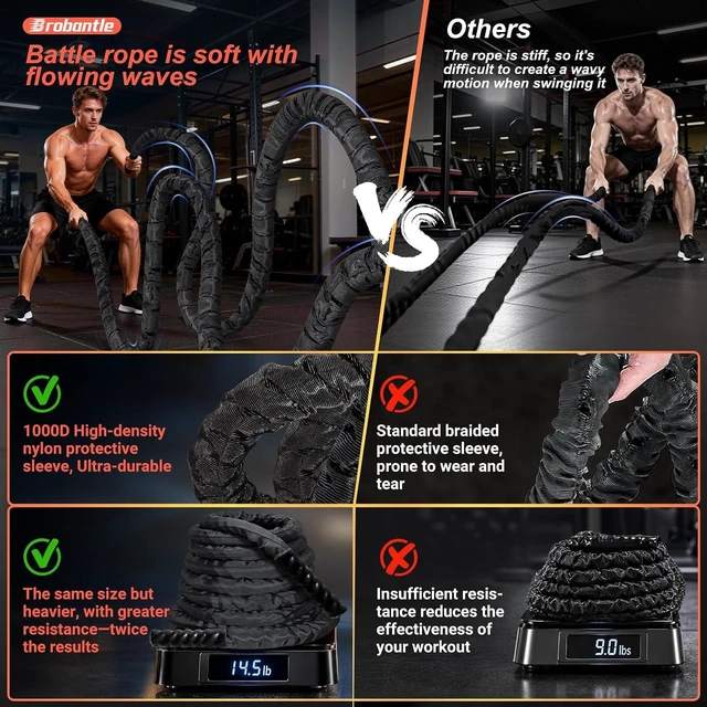 Alt view image 2 of 7 - Battle Rope 1/1.26/1.5/2 Inch Diameter,Pink 30FT/40FT/50FT Exercise Workout Ropes for Home Gym Heavy Weighted Training Rope for Working Out