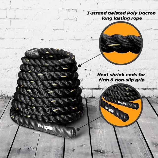 Alt view image 2 of 7 - Yes4All 1.5/2 Inch Battle Ropes with Extra Protective Sleeve, Workout Ropes for Cross-Training Home Gym & Fitness Exercises, Strength Training - 30,40,50 Feet Lengths Available