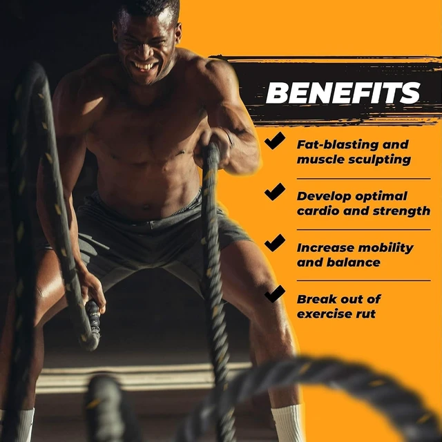 Alt view image 4 of 7 - Yes4All 1.5/2 Inch Battle Ropes with Extra Protective Sleeve, Workout Ropes for Cross-Training Home Gym & Fitness Exercises, Strength Training - 30,40,50 Feet Lengths Available