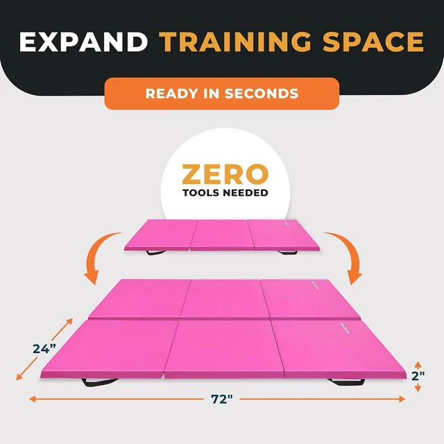 Alt view image 3 of 7 - BalanceFrom 6x2 Feet 3-Panel Folding Gymnastics Mat 2-Inch Thick Pad with Vinyl Surface and Carrying Handles for Tumbling, Yoga, Pilates, Home Workouts, and Martial Arts