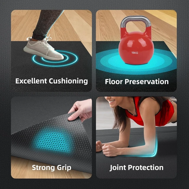 Alt view image 5 of 7 - GymCope Large Exercise Mat for Home Workouts, 12x6/10x6/9x6/8x6/7x5/6x4 ft