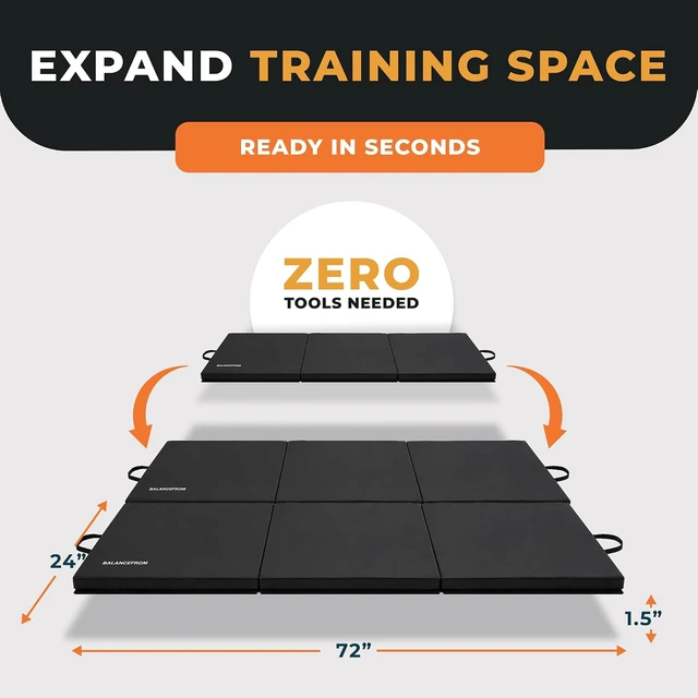 Alt view image 3 of 7 - BalanceFrom 6x2 Feet 3-Panel Folding Gymnastics Mat 1.5-Inch Thick Pad with Vinyl Surface and Carrying Handles for Tumbling, Yoga, Pilates, Home Workouts, and Martial Arts