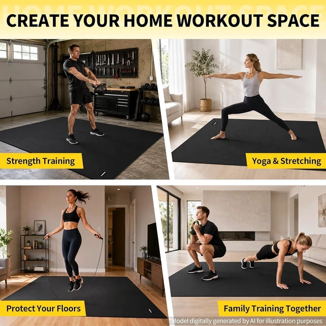 Alt view image 5 of 7 - CAMBIVO 8'x6'/7'x5'/6'x4' Large Exercise Mat Workout Mat for Home Gym, 7mm