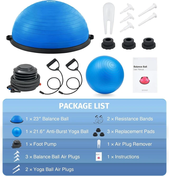 Alt view image 5 of 7 - ZELUS 23in. Balance Ball with 55cm Yoga Ball, Resist Bands & Foot Pump
