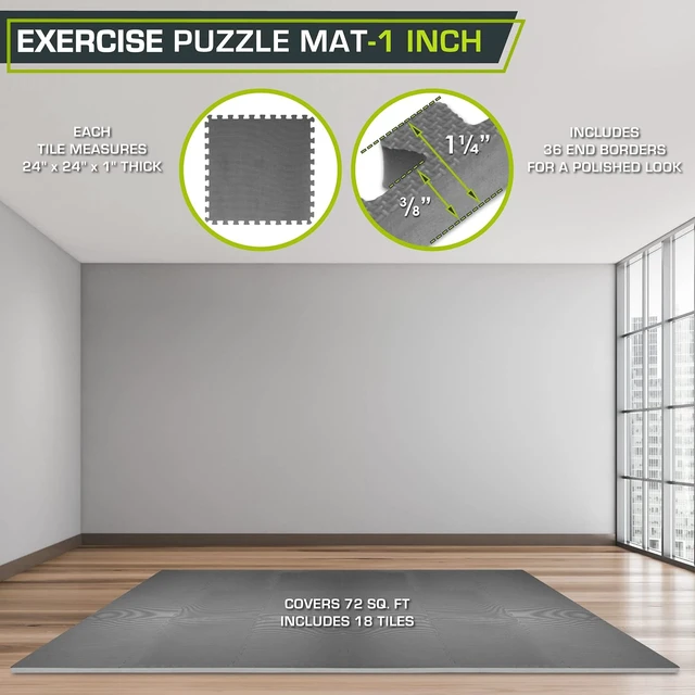 Alt view image 2 of 6 - ProsourceFit Weaved Pattern Extra Thick Exercise Puzzle Mat 1-inch, EVA Foam Interlocking Tiles for Protective, Cushioned Flooring for Home and Gym Equipment; Gray, 72 SQ FT, 18 Tiles