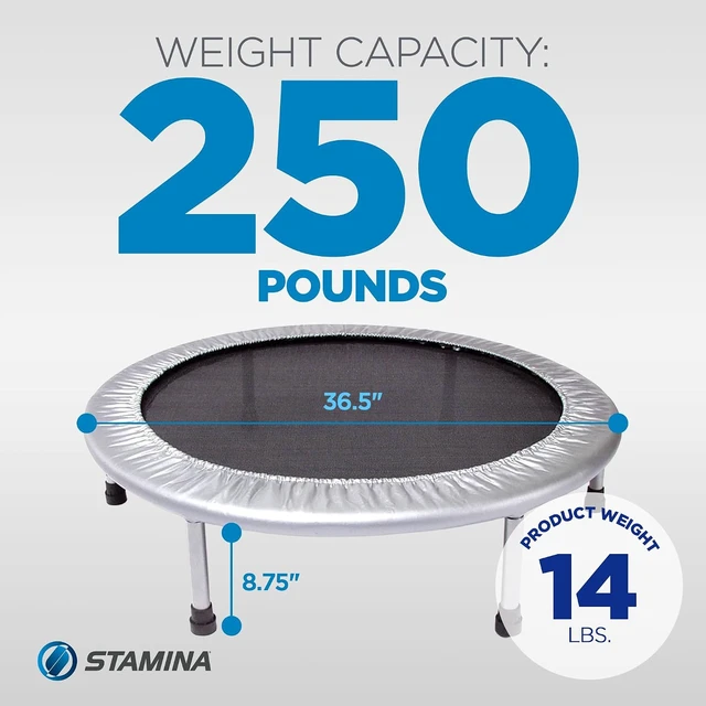 Alt view image 4 of 7 - Stamina 36" Foldable Mini Trampoline Rebounder for Adults with Smart Workout App, Black - Portable Fitness Equipment for Home Gym, Cardio and Jumping Training Exercise