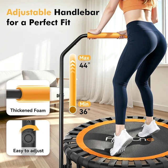 Alt view image 4 of 7 - FitinOne 40"/48" Foldable Mini Trampoline Load 330lbs, Portable Exercise Rebounder with Durable Bungee Band, Fitness Trampoline for Adults