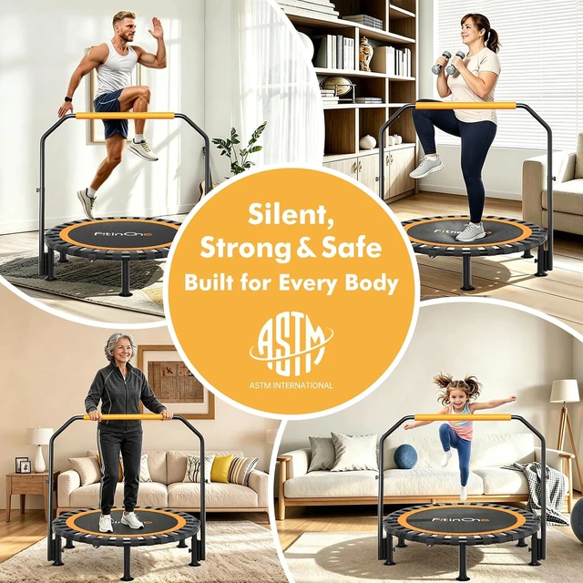 Alt view image 7 of 7 - FitinOne 40"/48" Foldable Mini Trampoline Load 330lbs, Portable Exercise Rebounder with Durable Bungee Band, Fitness Trampoline for Adults