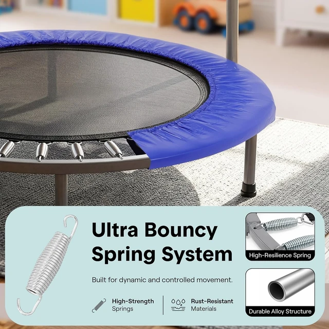 Alt view image 4 of 7 - SereneLife 36 Foldable Mini Trampoline for Kids - Compact Fitness Rebounder with Foam Handle - Safe, Stable Exercise Trampoline with 330lbs Max Load for Indoor/Outdoor Active Play & Exercise