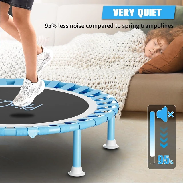 Alt view image 7 of 7 - 40" Fitness Mini Trampoline with Adjustable Handle Bar, 330lbs Foldable Bungee Rebounder for Adults, Stable & Quiet Exercise Rebounder Indoor Workout