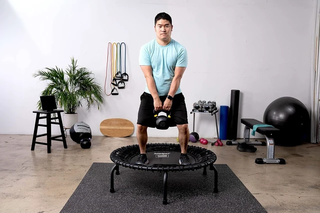Alt view image 2 of 7 - JumpSport 350 PRO 39 Inch Fitness Trampoline Indoor Rebounder Cardio Workout Equipment 300 lb Capacity