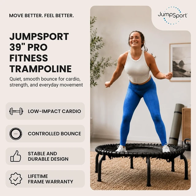 Alt view image 3 of 7 - JumpSport 350 PRO 39 Inch Fitness Trampoline Indoor Rebounder Cardio Workout Equipment 300 lb Capacity