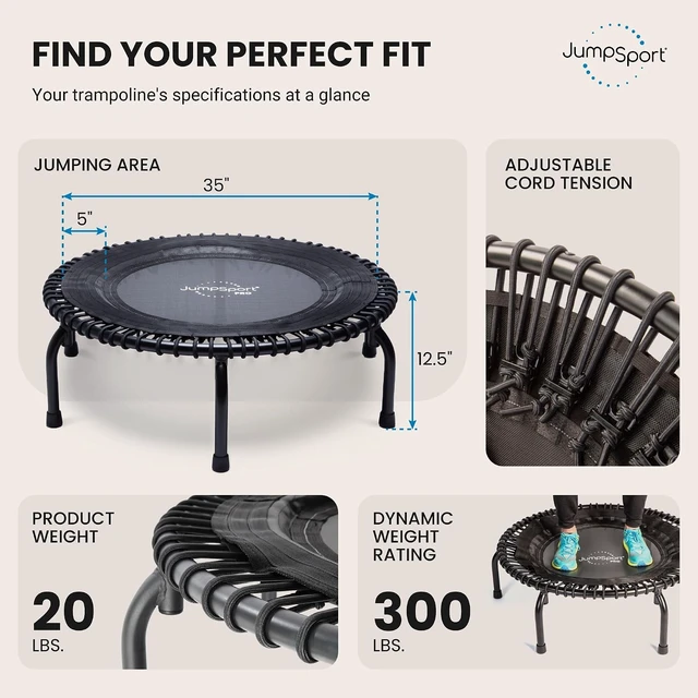 Alt view image 5 of 7 - JumpSport 350 PRO 39 Inch Fitness Trampoline Indoor Rebounder Cardio Workout Equipment 300 lb Capacity