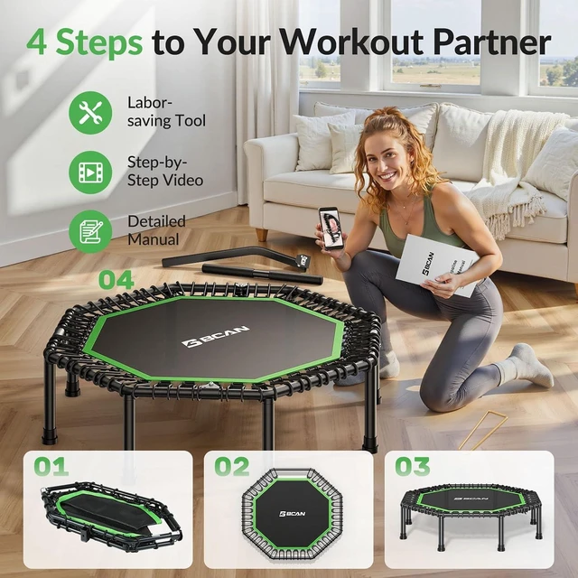 Alt view image 7 of 7 - BCAN BT3 51" Octagonal Rebounder Trampoline for Adults|Handle|FED Fitness