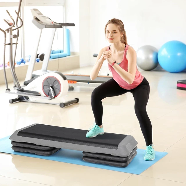 Alt view image 5 of 7 - ZENY 43'' Exercise Aerobic Step Platform, Adjustable Fitness Stepper with 4 Stackable Risers, Aerobics Stepper Workout Stepper for Home Gym Cardio Strength & Training