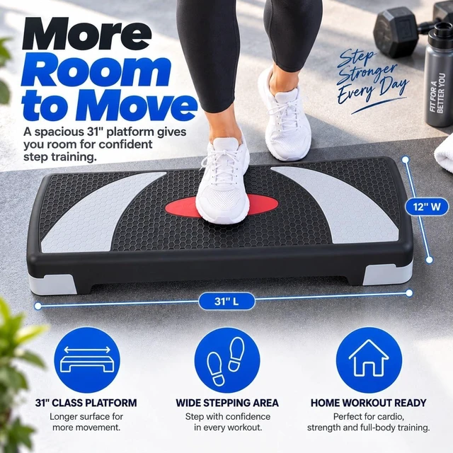 Alt view image 4 of 7 - ZENY 31 Aerobic Step Platform, Workout Stepper with 4 Stable Risers