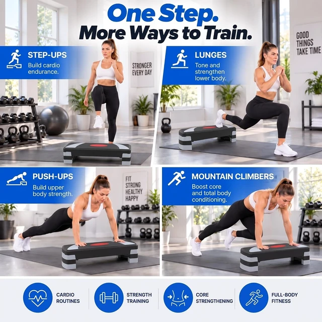 Alt view image 5 of 7 - ZENY 31 Aerobic Step Platform, Workout Stepper with 4 Stable Risers